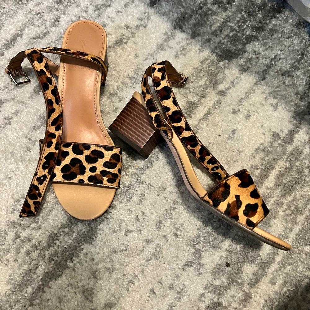 J Crew Leopard Block Heeled Sandals